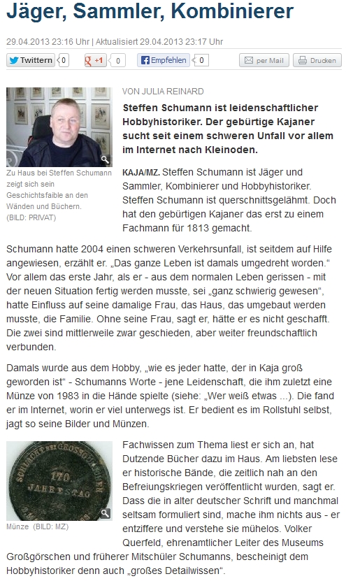 ”Jäger, Sammler, Kombinierer” Mitteldeutsche Zeitung vom 30.04.2013 ”Jäger, Sammler, Kombinierer” Mitteldeutsche Zeitung vom 30.04.2013