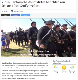 ”Historische Journalistin berichtet von der Schlacht bei Großgörschen” Mitteldeutsche Zeitung vom 09.05.2016 ”Historische Journalistin berichtet von der Schlacht bei Großgörschen” Mitteldeutsche Zeitung vom 09.05.2016