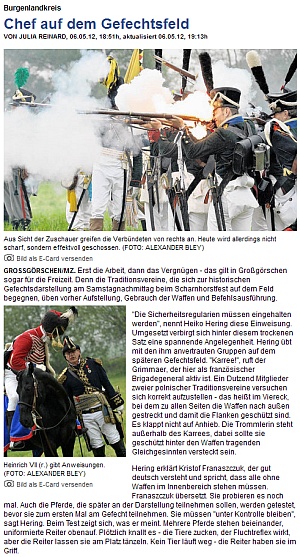 ”Chef auf dem Gefechtsfeld” Mitteldeutsche Zeitung vom 07.05.2012” ”Chef auf dem Gefechtsfeld” Mitteldeutsche Zeitung vom 07.05.2012”