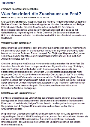 ”Was fasziniert die Zuschauer am Fest” Mitteldeutsche Zeitung vom 07.05.2012” ”Was fasziniert die Zuschauer am Fest” Mitteldeutsche Zeitung vom 07.05.2012”